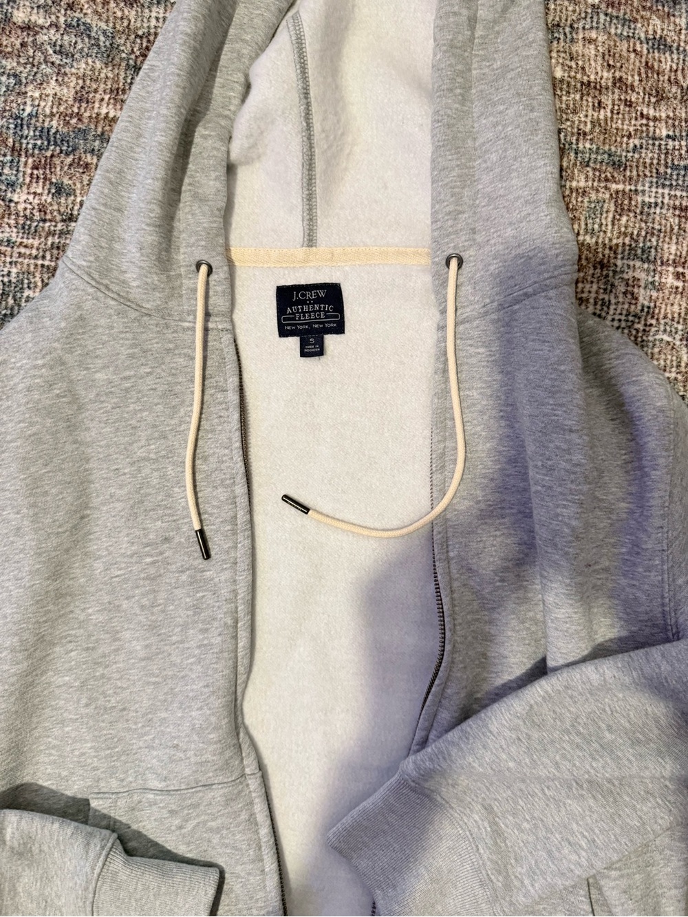 J. Crew Heather Gray Zip-Up Hoodie with Cream Drawcords